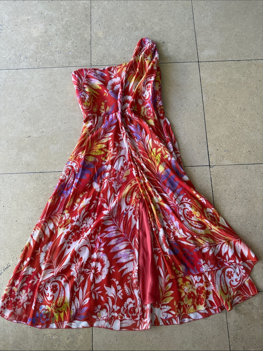 Ralph Lauren Purple Label Red Multicolor Floral Paisley Strapless Midi Dress